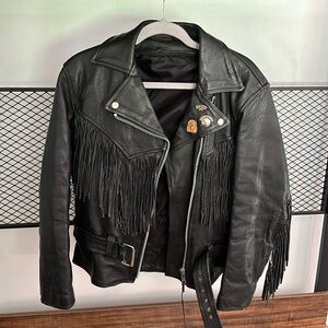 Leather Biker jacket vintage with Harley Davidson pins
